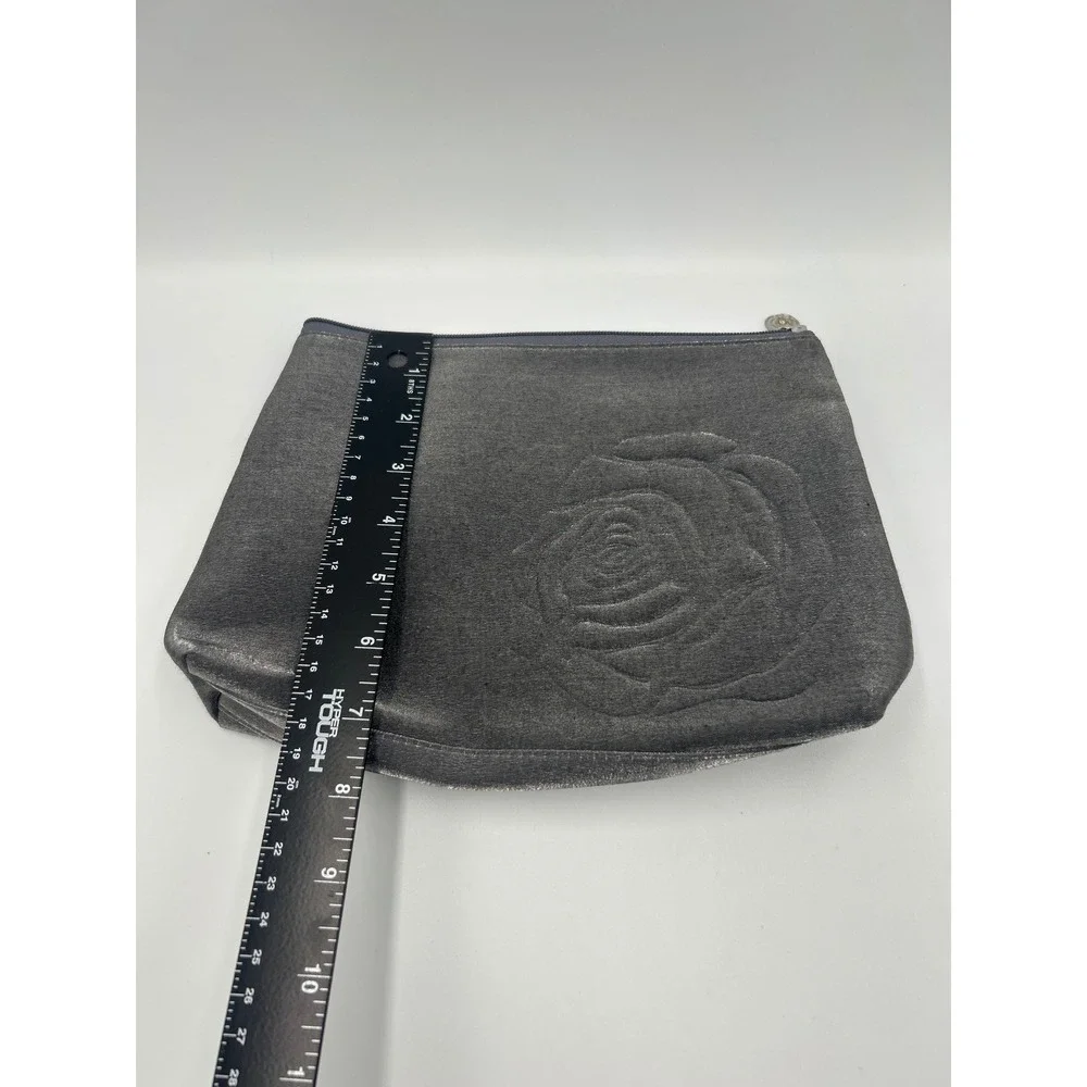 Lancome Cosmetic Bag Set 2pc Black‎ Textured Rose & Grey Metallic Pewter Floral